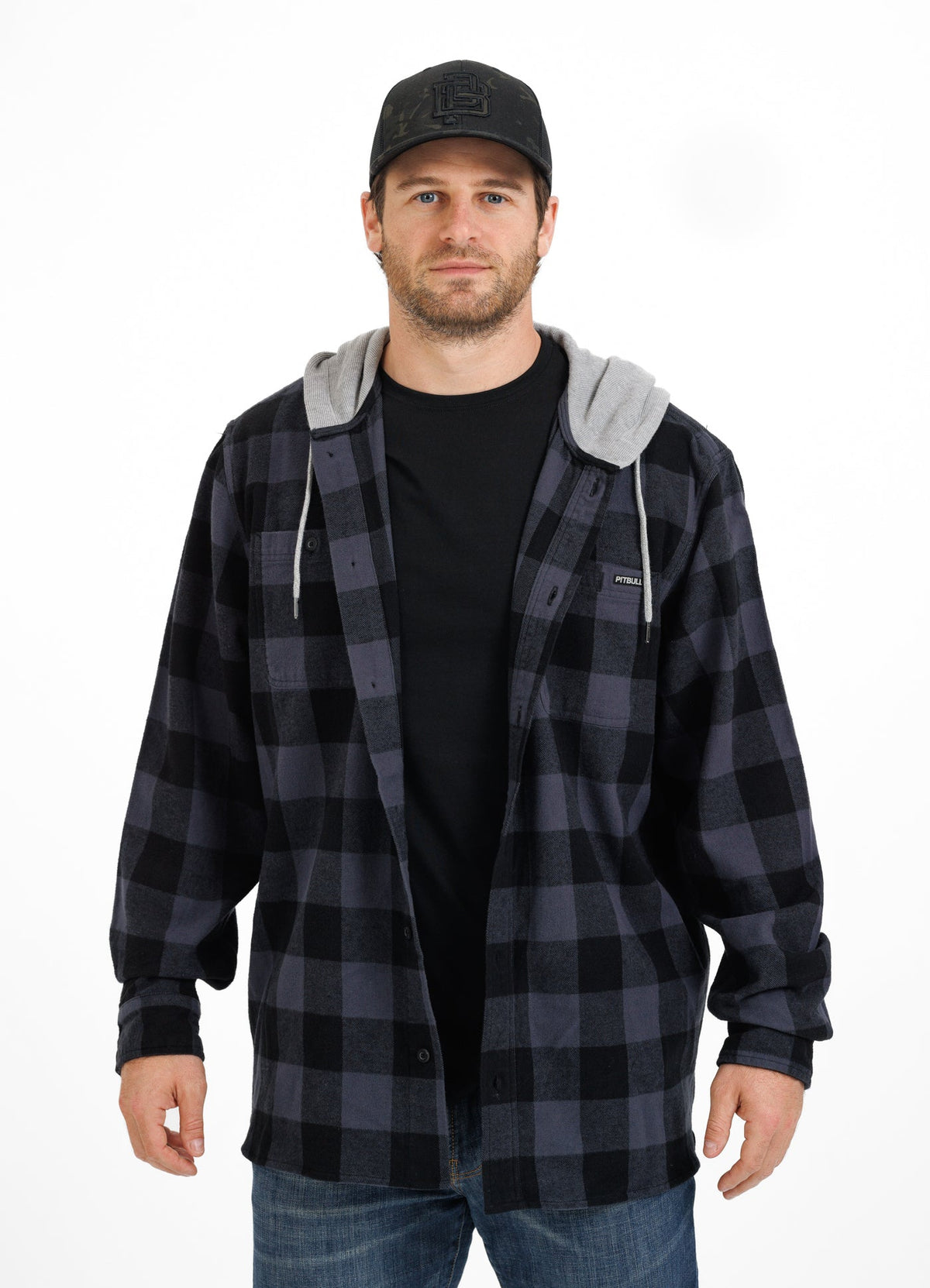 Woodson - Gray/Black Hooded Flannel Shirt