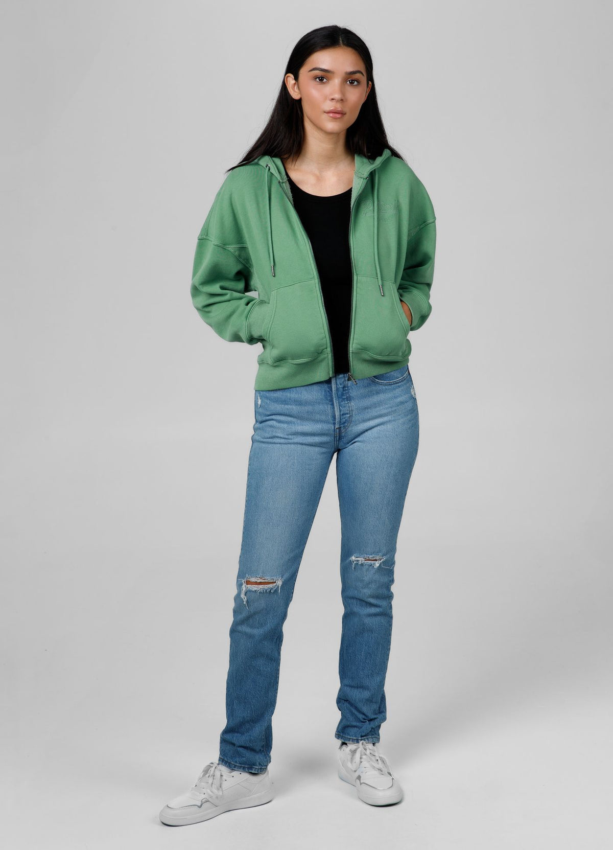 Women&#39;s zip-up hoodie Washed Manzanita II - Green