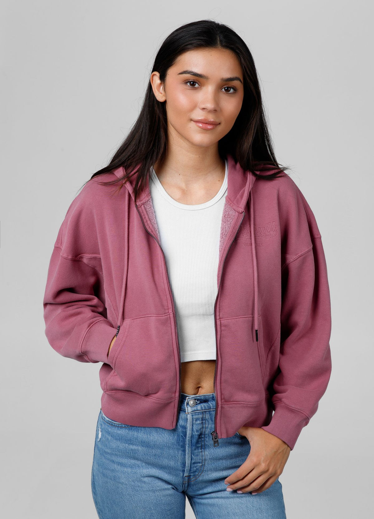 Women&#39;s zip-up hoodie Washed Manzanita II - Pink