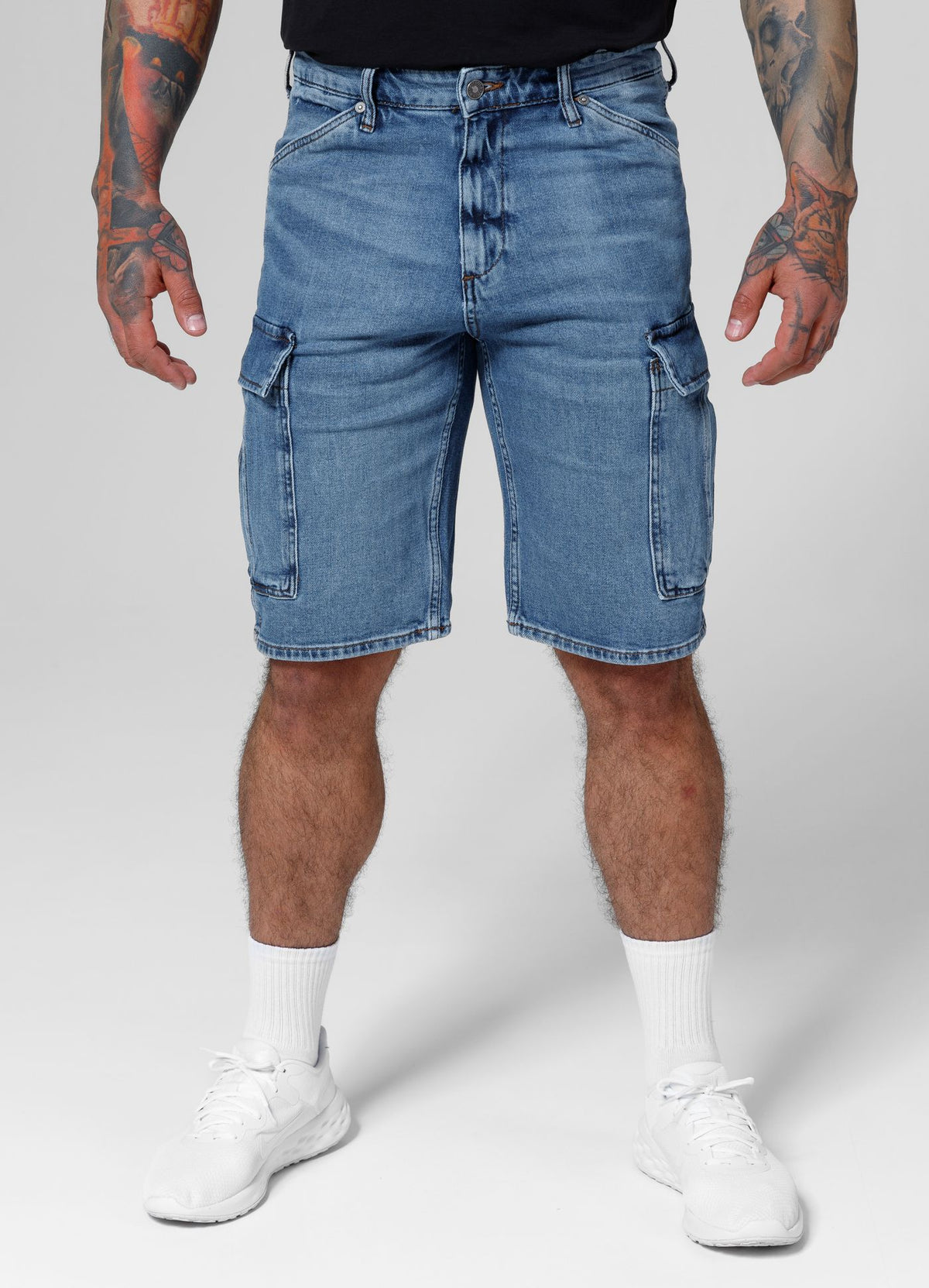 Denim Cargo Jean Shorts Classic Wash Deerhorn - Light Blue